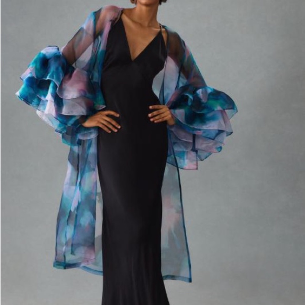 ANTHROPOLOGIE SHEER RUFFLE SLEEVE KIMONO OPEN DUSTER EVENING JACKET